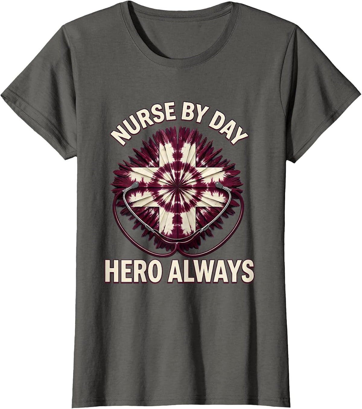 Women's Nurse By Day Hero Always Boo Boo Crew Design T-Shirt - Asphalt Grey