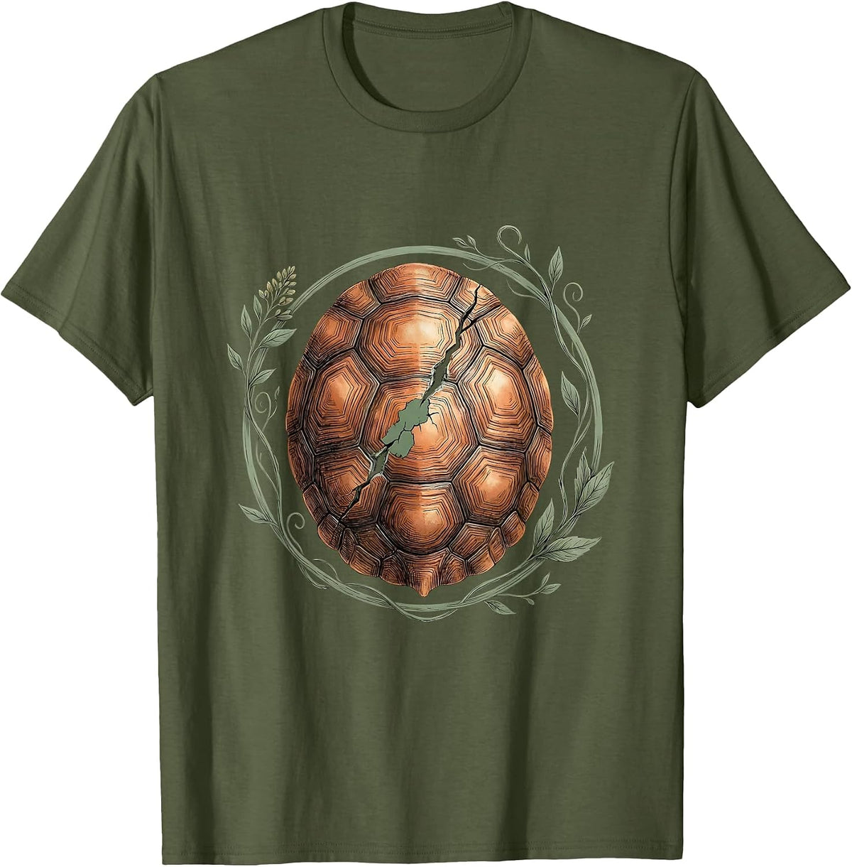 Cracked Tortoise Shell Patched Repair Graphic T-Shirt - Olive Green