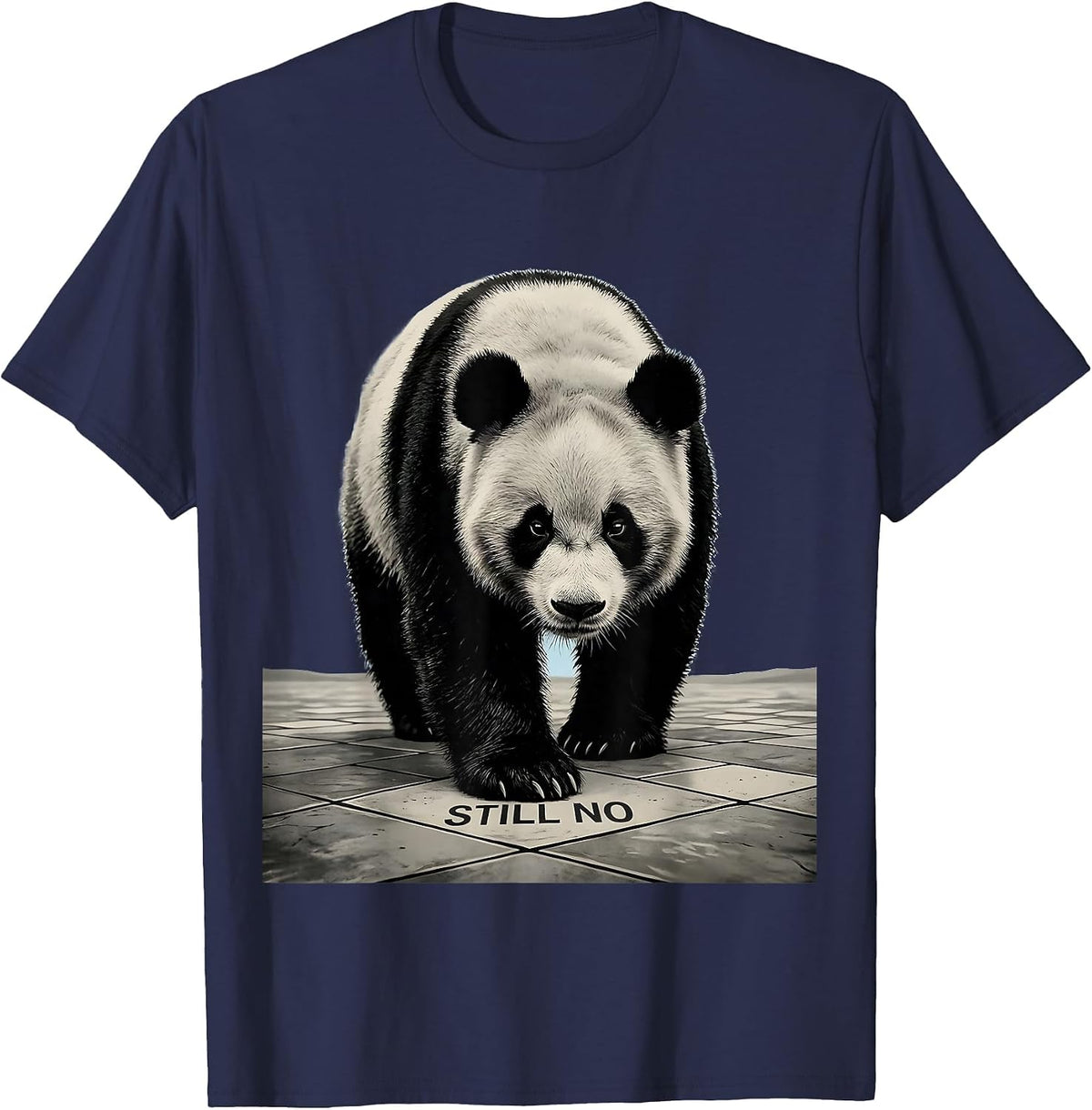Men's Still No Minimalist Panda Bear Animal Humor Novelty T-Shirt - Navy Blue