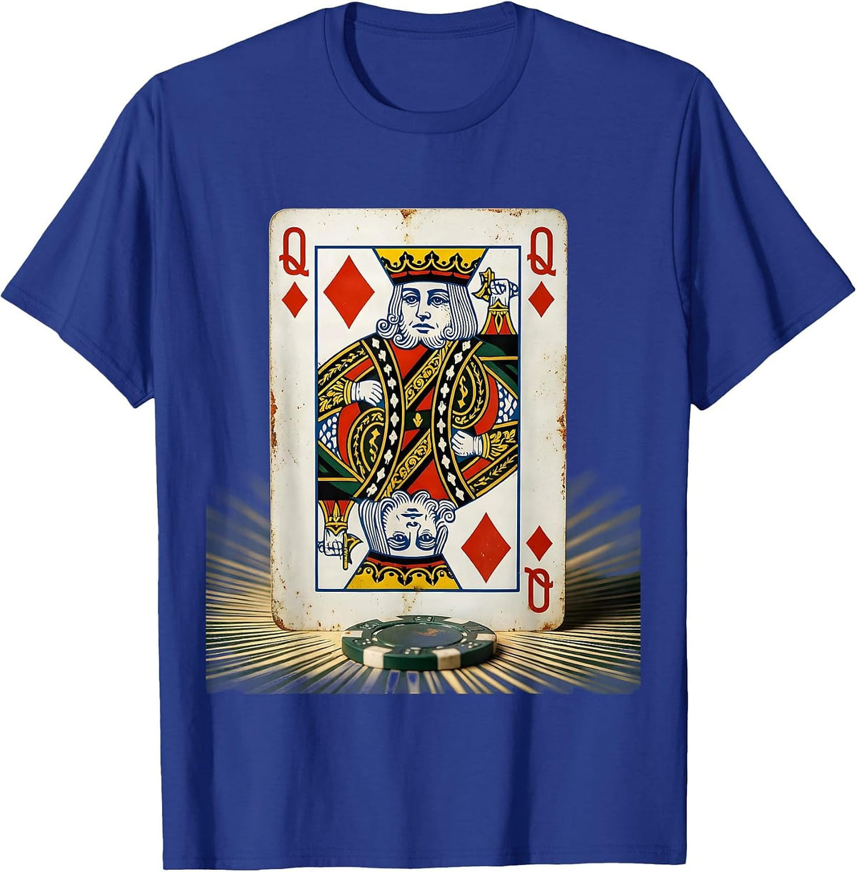 Men's Queen of Diamonds Vintage Casino Gambler Humor T-Shirt - Royal Blue