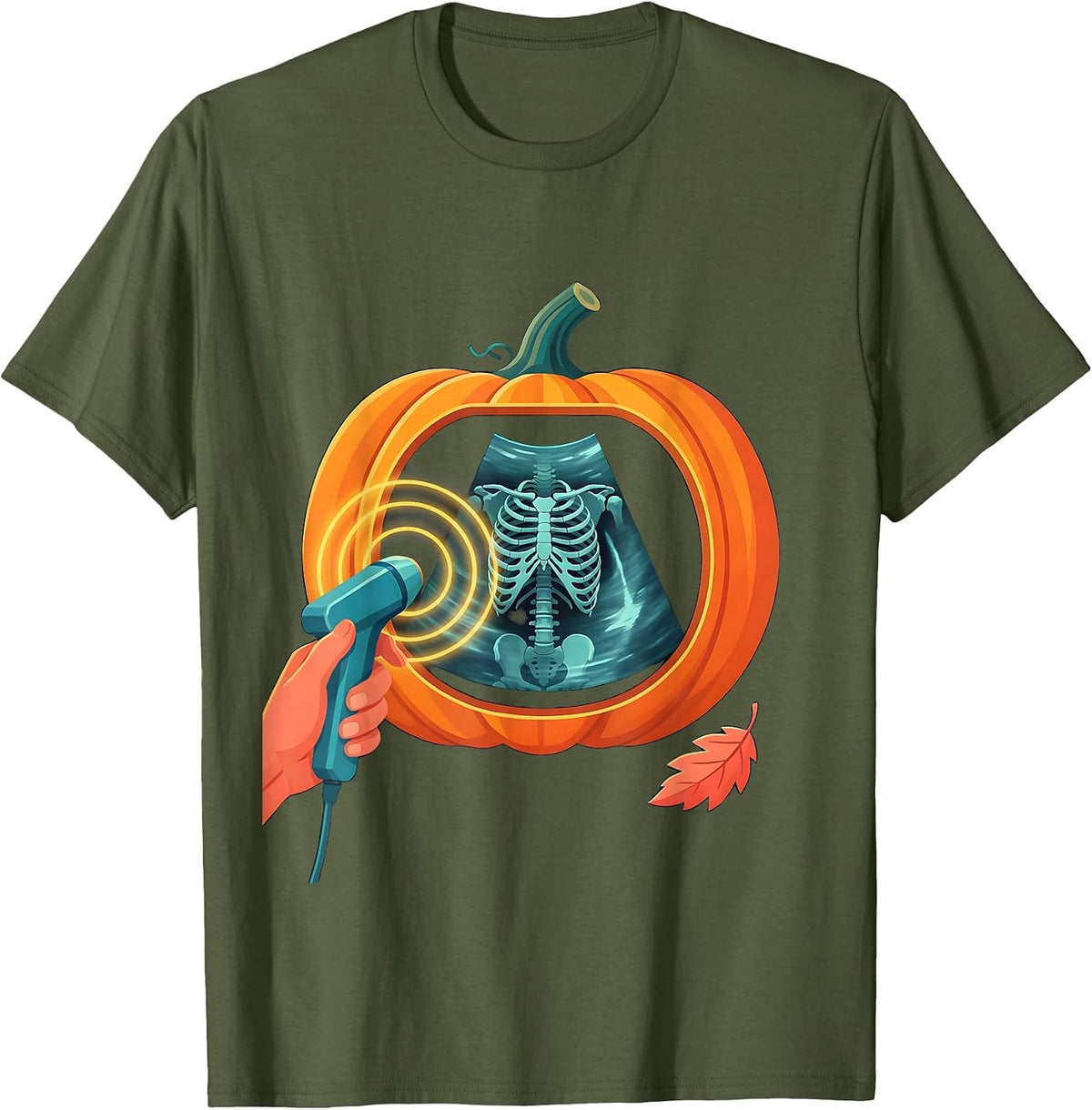 Men's Ultrasound Tech Halloween Radiology Tech Pumpkin Scan T-Shirt - Olive Green