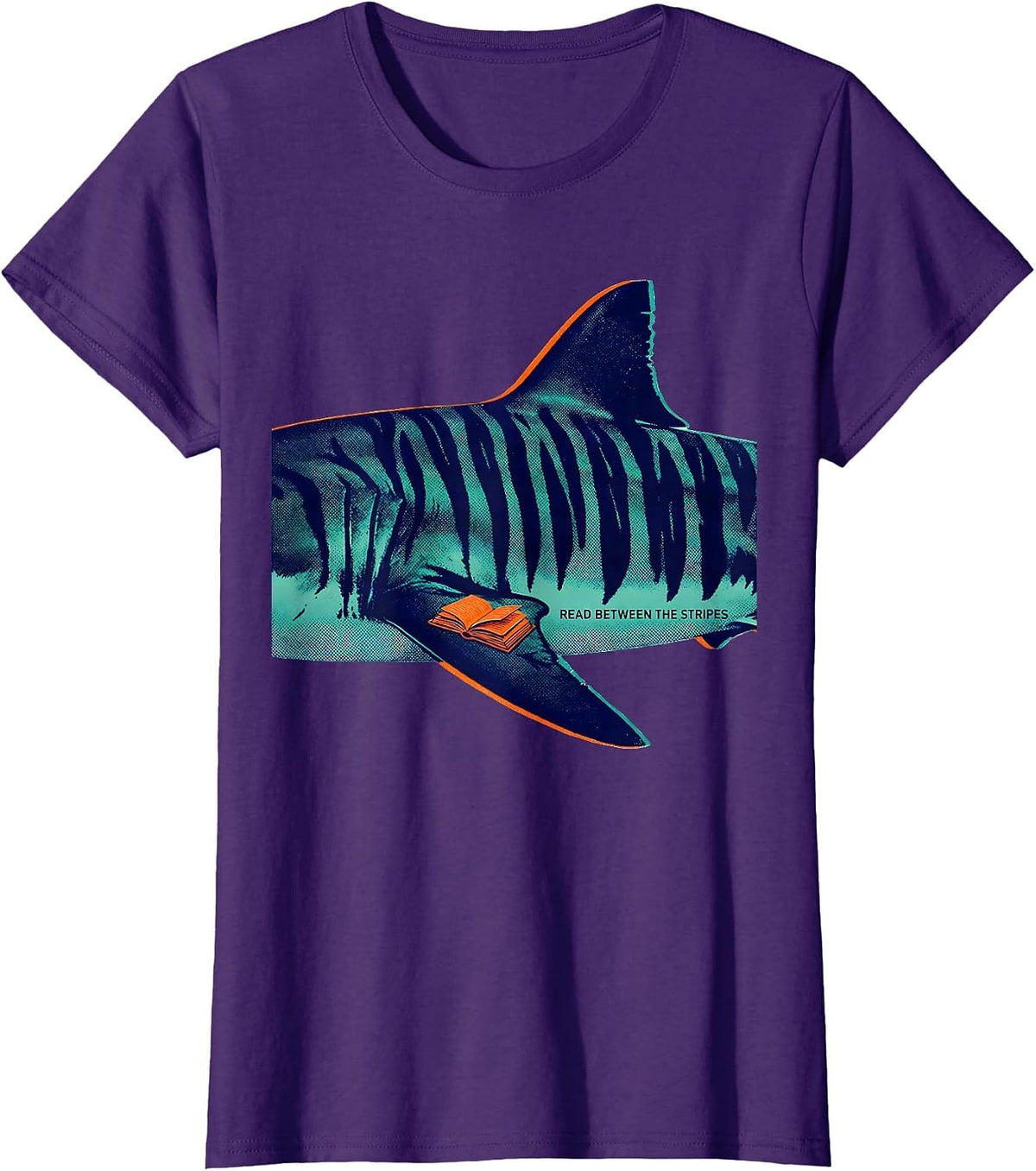Women's Read Between The Stripes Funny Shark Lover Marine Biology T-Shirt - Purple