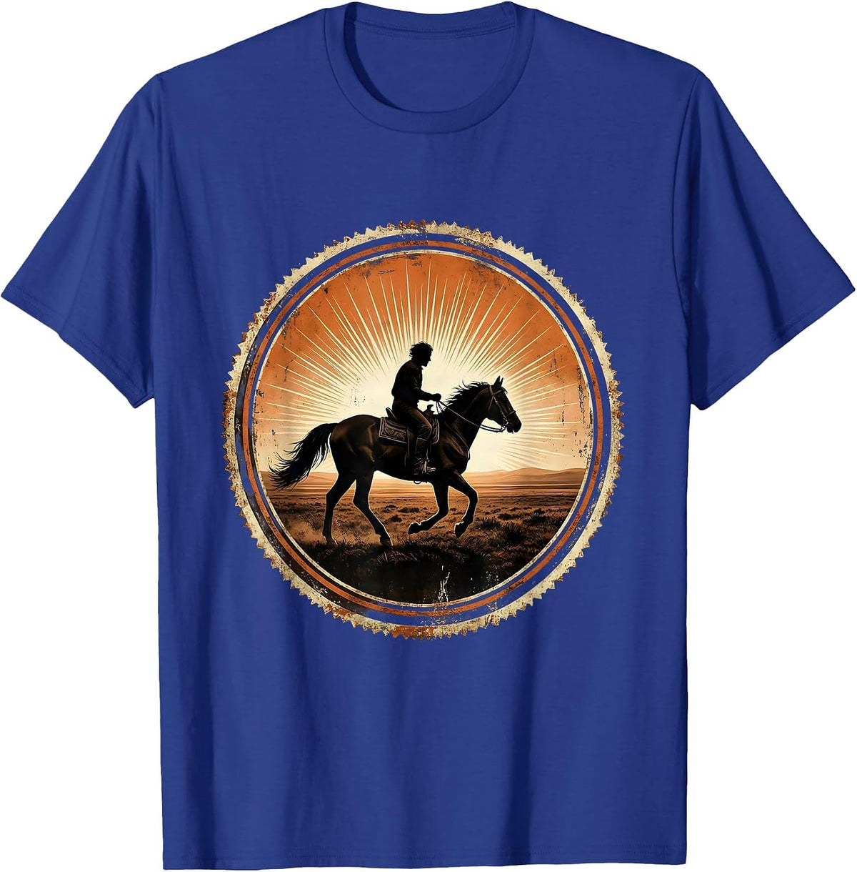 Lone Rider Horseback Freedom Vast Plains Graphic T-Shirt - Royal Blue