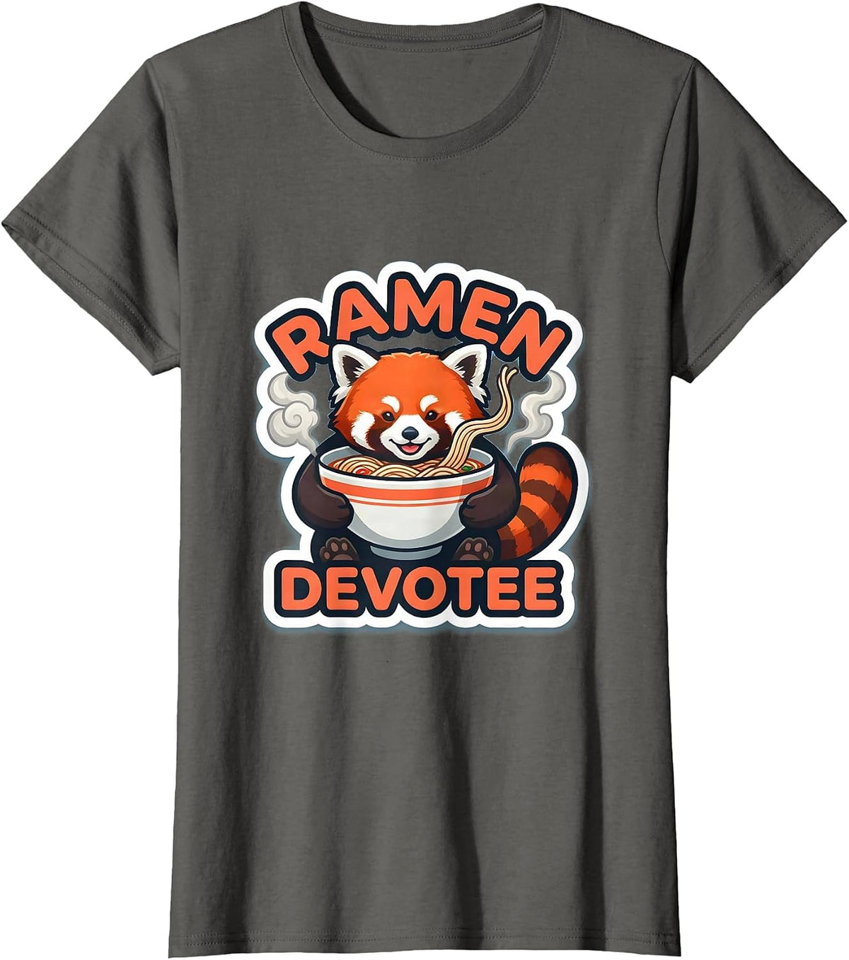Women's Ramen Devotee Cute Panda Anime Japanese Food Lover Kawaii T-Shirt - Asphalt Grey
