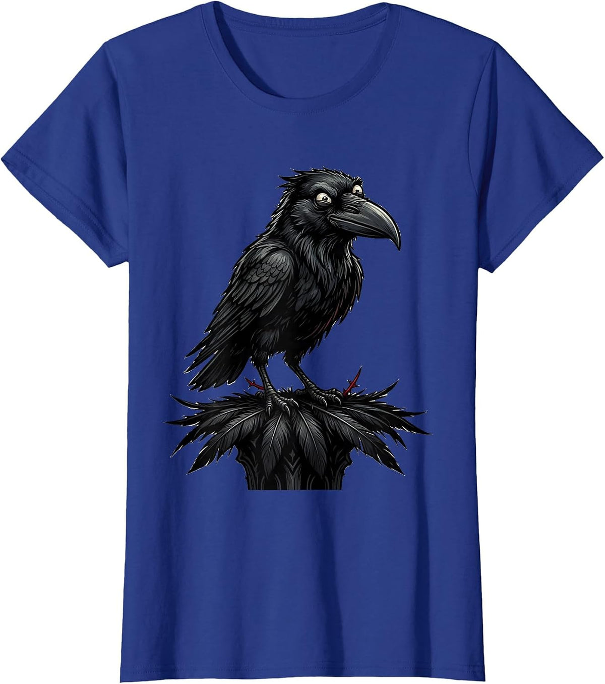 Women's Black Crow Raven Gothic Cartoon Nature Lover T-Shirt - Royal Blue