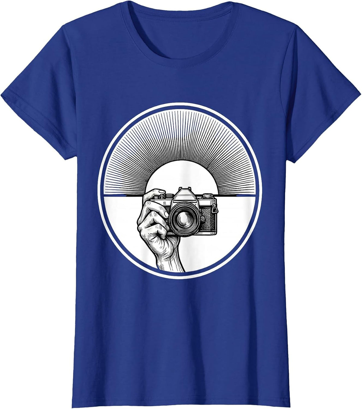 Women's Hand Reaching Camera Toward Sunset Photography Art T-Shirt - Royal Blue