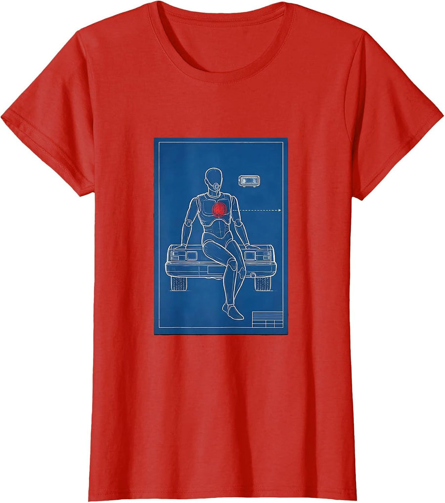 Women's Blueprint Mannequin EMT Paramedic Dark Humor T-Shirt - Red