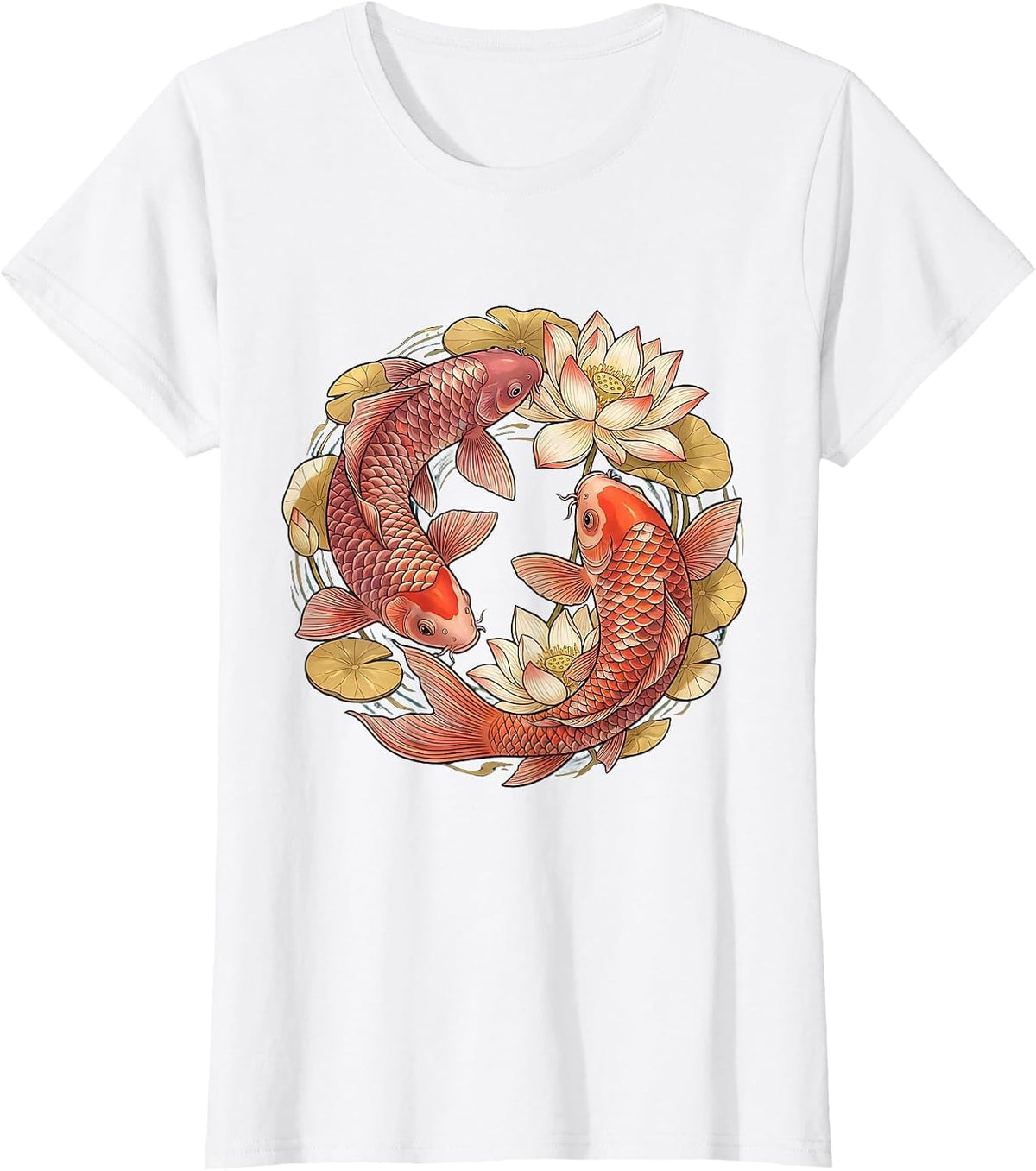 Koi Fish Pink Lotus Breast Cancer Awareness T-Shirt - White