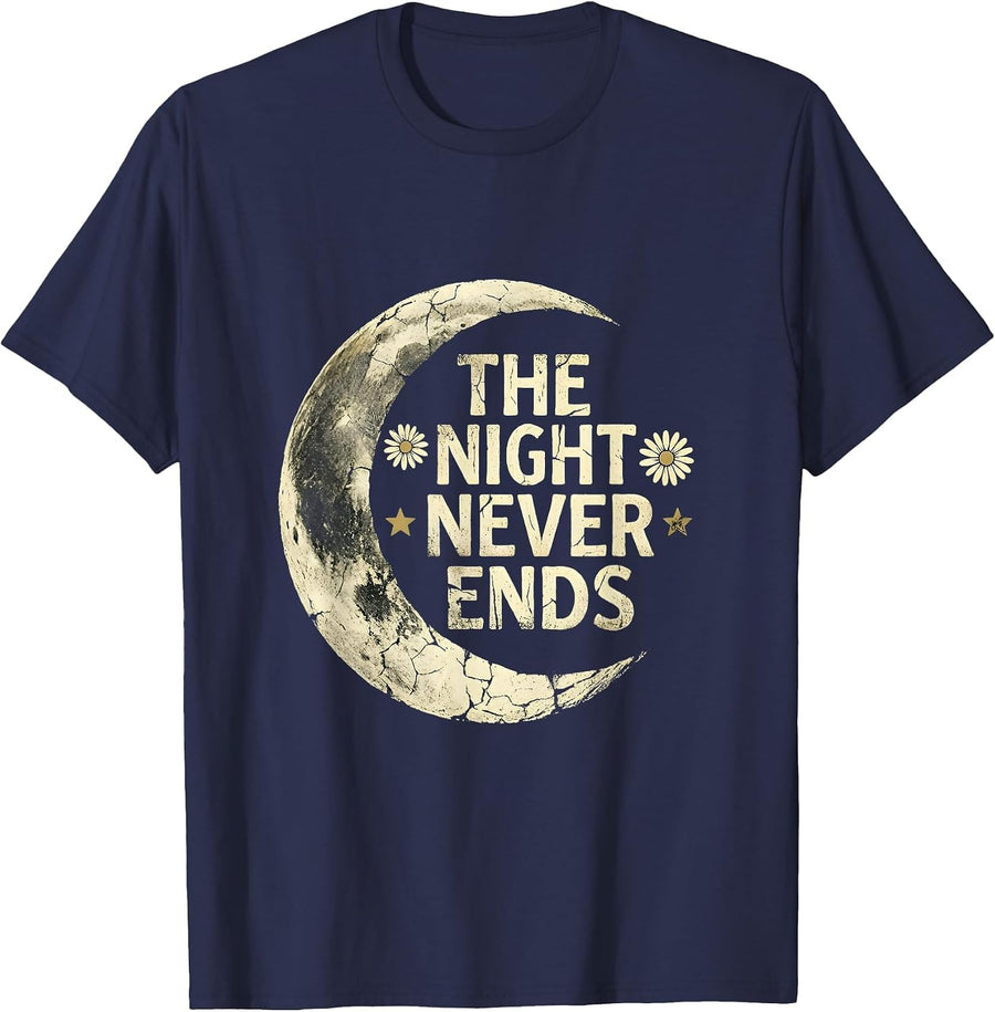 The Night Never Ends Dark Goth Design T-Shirt - Navy Blue