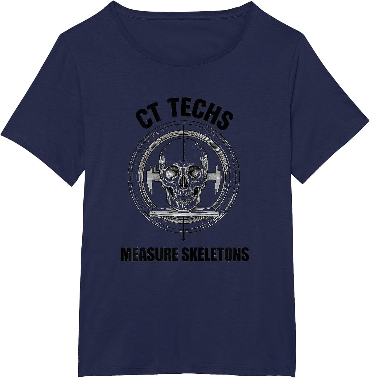 Women's CT Techs Measure Skeletons Funny Radiology Tech Halloween T-Shirt - Navy Blue