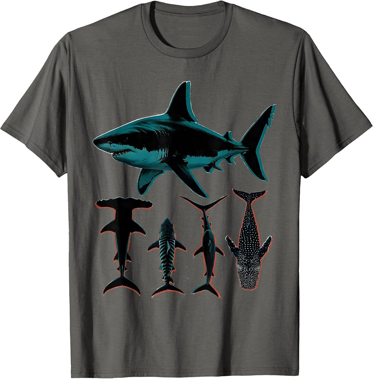 Shark Species Poster Ocean Wildlife Humor Screenprint T-Shirt - Asphalt Grey