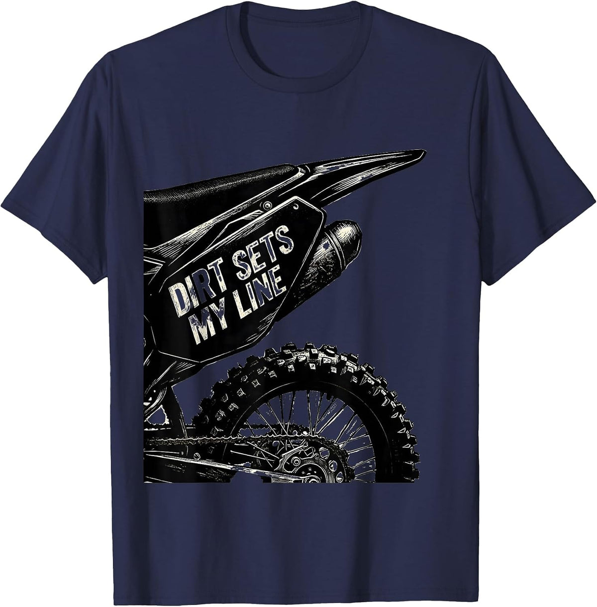 Men's Dirt Sets My Line Rugged Motocross Dirt Bike Rider T-Shirt - Navy Blue