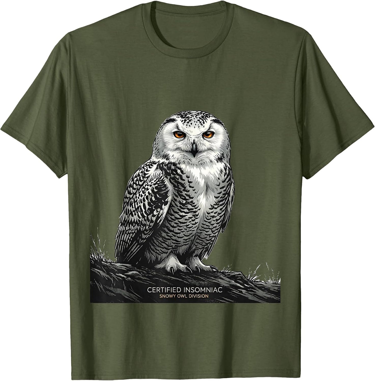 Men's Certified Insomniac, Snowy Owl Division Vintage T-Shirt - Olive Green