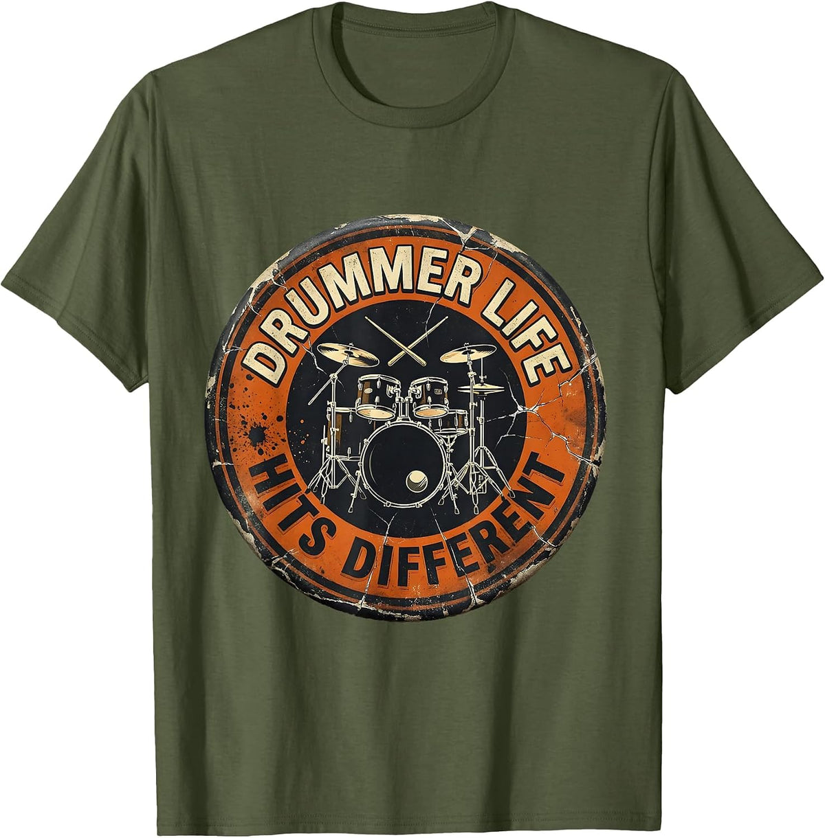 Drummer Life Hits Different Music Design T-Shirt - Olive Green