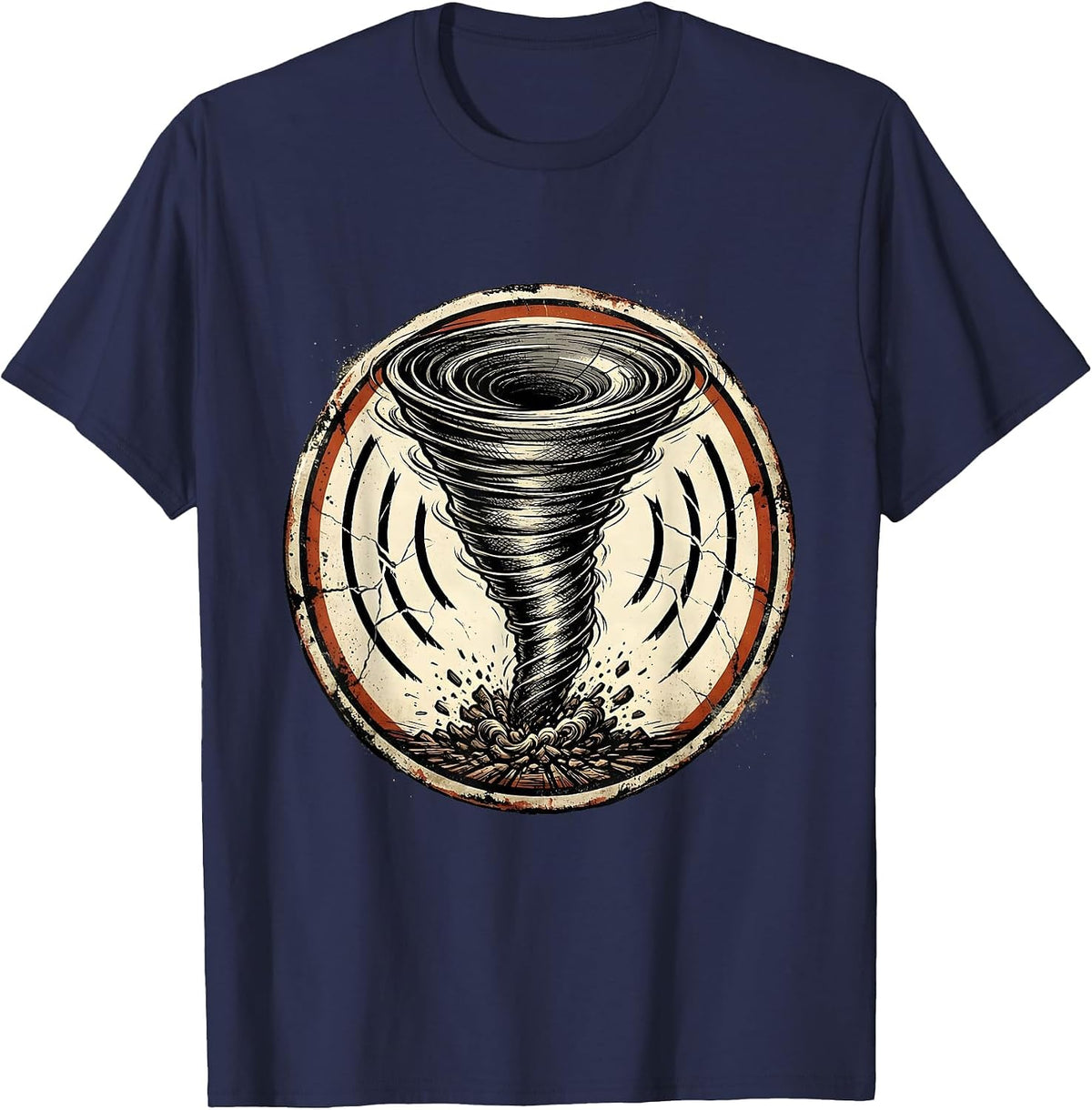 Sealed Tornado Badge Distressed Storm Chaser Meteorology T-Shirt - Navy Blue