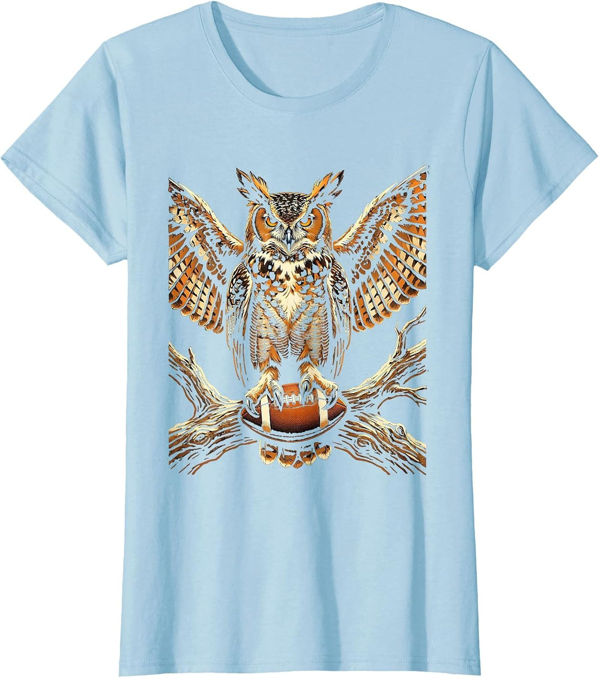 Great Horned Owl Football Spirit Animal Graphic T-Shirt - Baby Blue