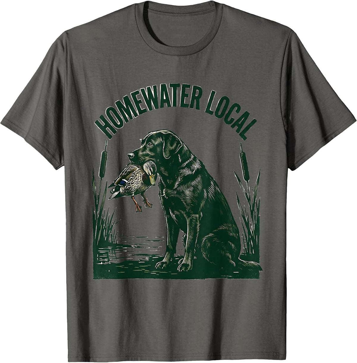 Men's Homewater Local Linocut Labrador Duck Hunting Southern Pride T-Shirt - Asphalt Grey