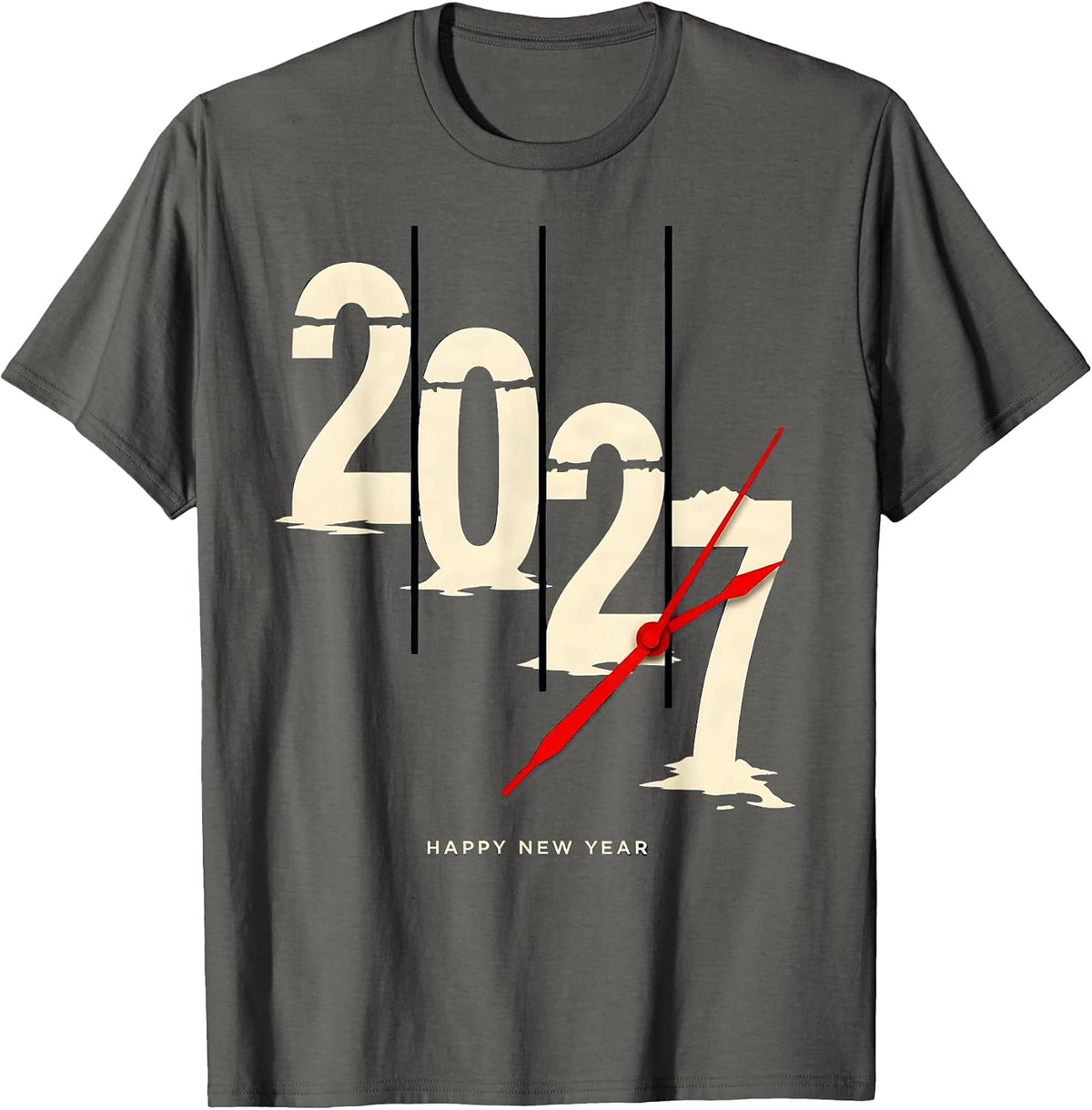 Happy New Year 2027 Stencil Graphic Novelty Party Wear T-Shirt - Asphalt Grey