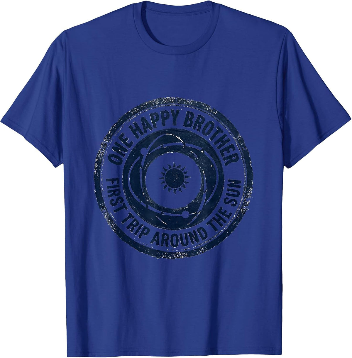 Men's One Happy Brother First Trip Around The Sun Rubber Stamp T-Shirt - Royal Blue