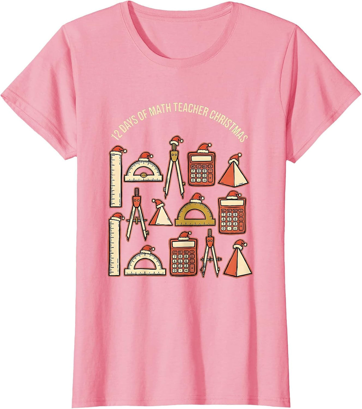 Women's 12 Days of Math Teacher Christmas Funny Math Teacher Gift T-Shirt - Pink