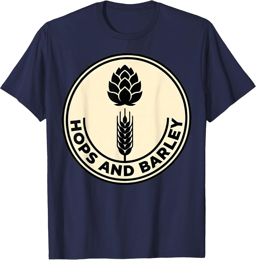 Hops and Barley Craft Beer Lover Design T-Shirt - Navy Blue