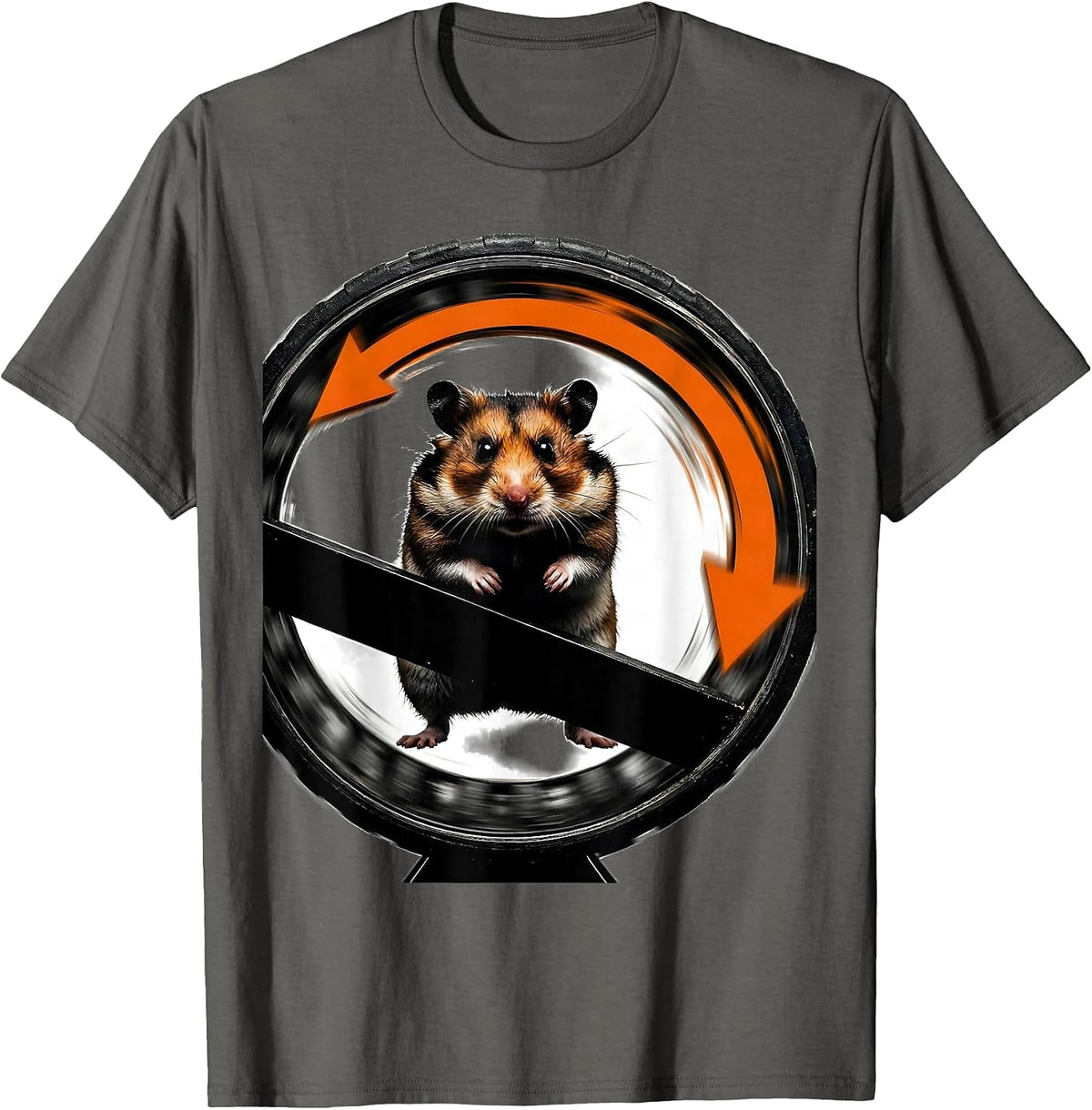 Hamster Running Full Speed in Wheel Funny Meme T-Shirt - Asphalt Grey