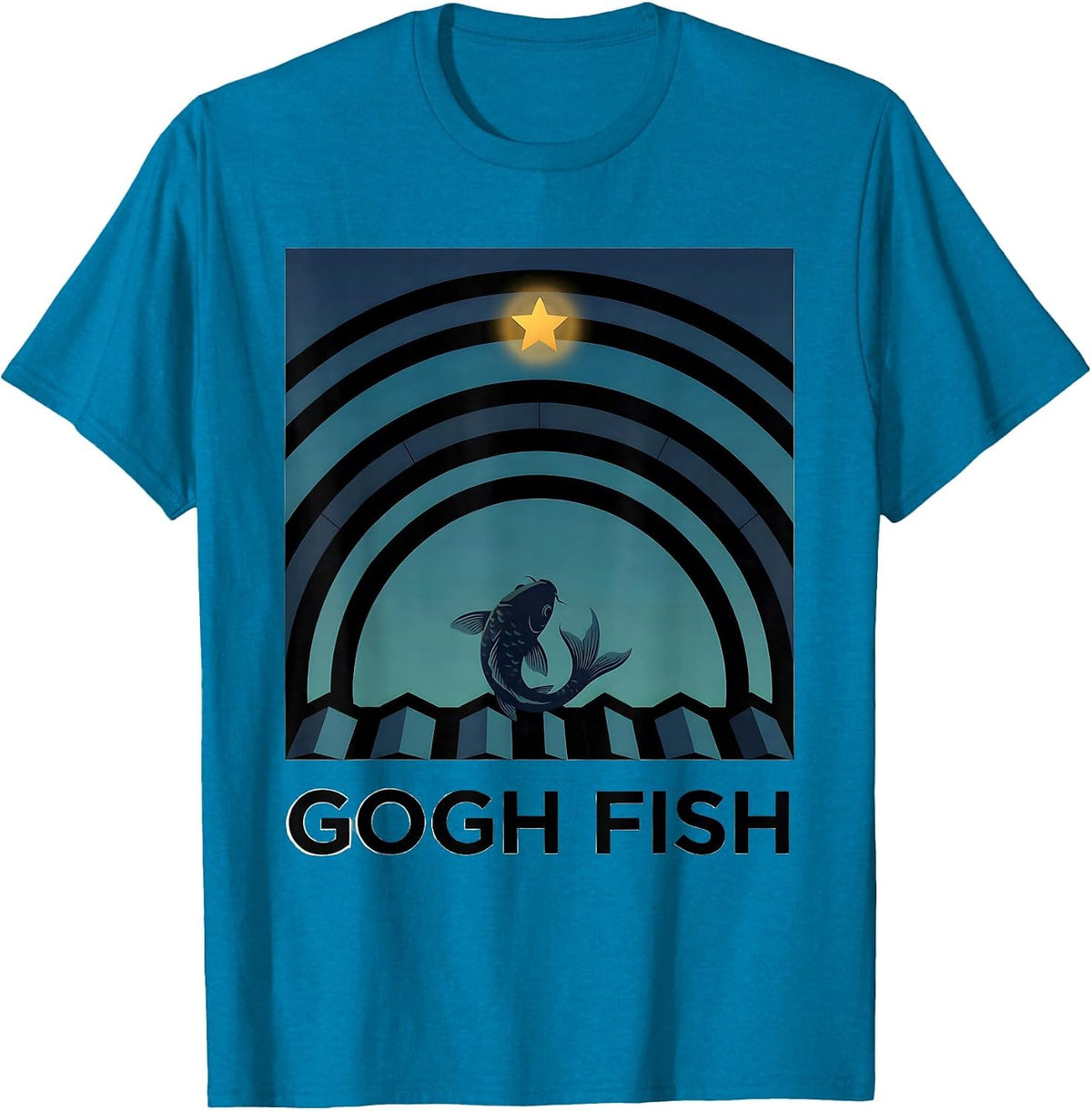 Gogh Fish Flat Vector Van Gogh Art Parody Cat Lover Humor T-Shirt - Sapphire Blue