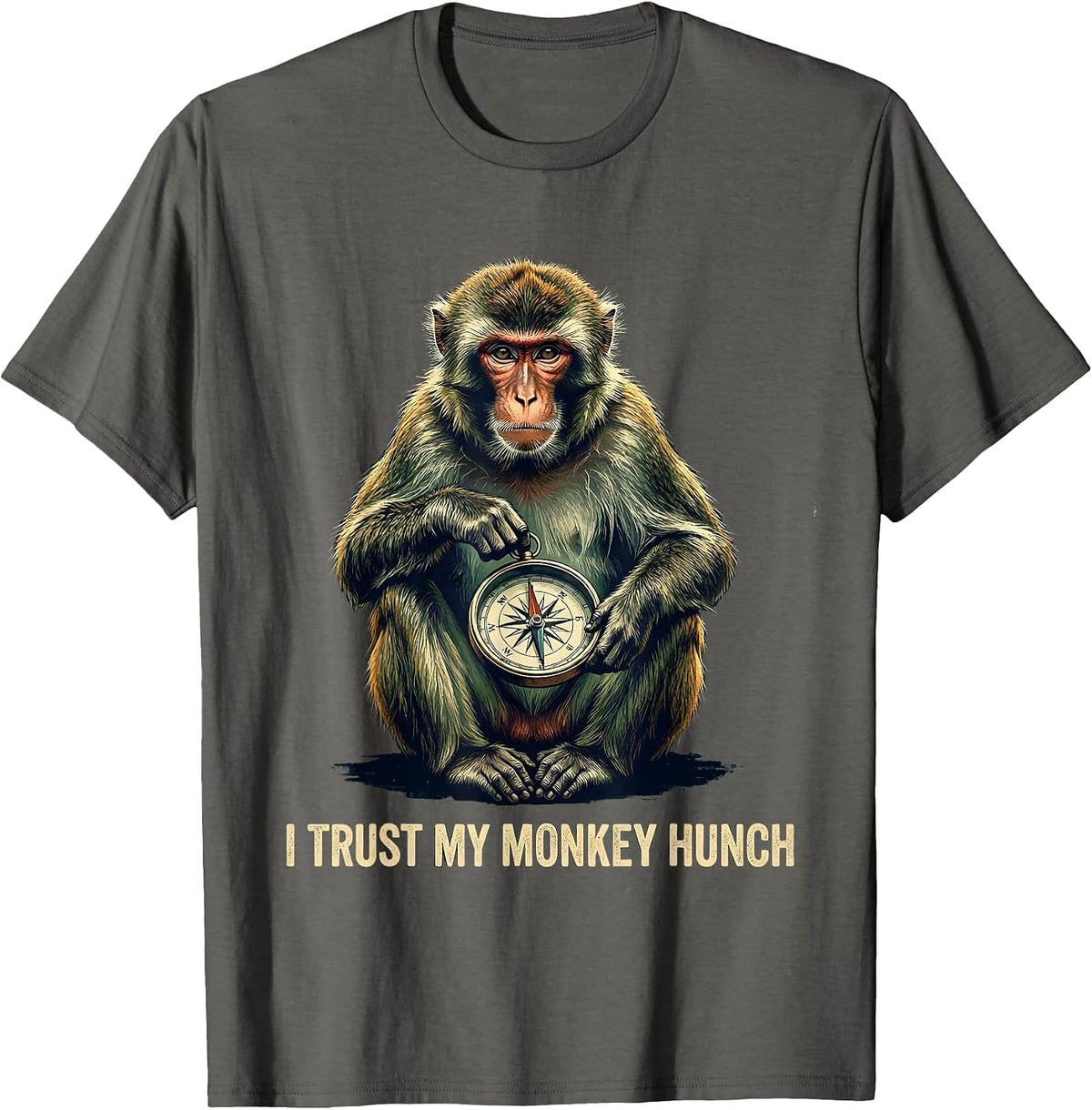 Men's I Trust My Monkey Hunch Vintage Funny Monkey Meme Humor T-Shirt - Asphalt Grey