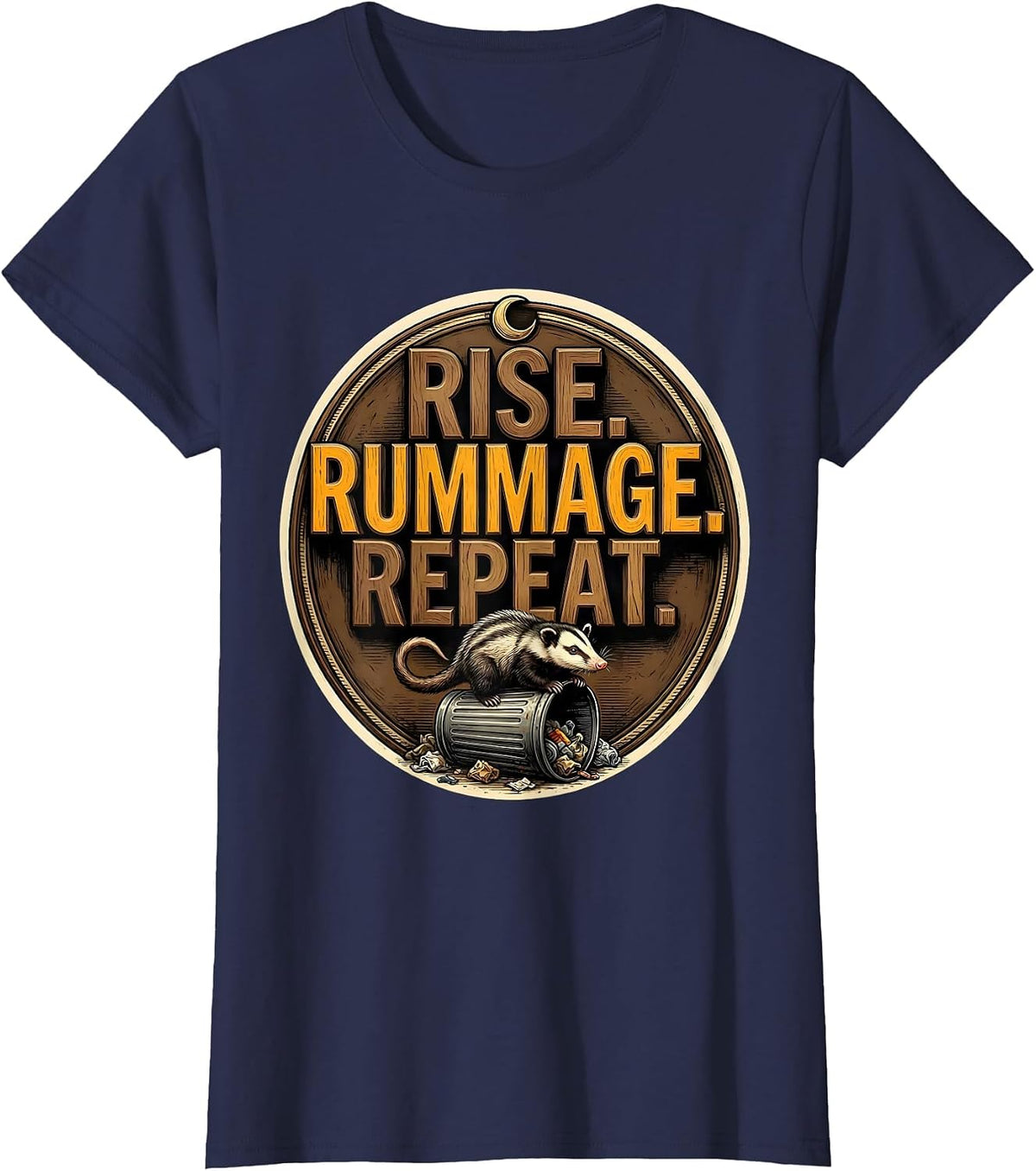 Women's Rise Rummage Repeat Deadpan Opossum Meme Funny Animal T-Shirt - Navy Blue