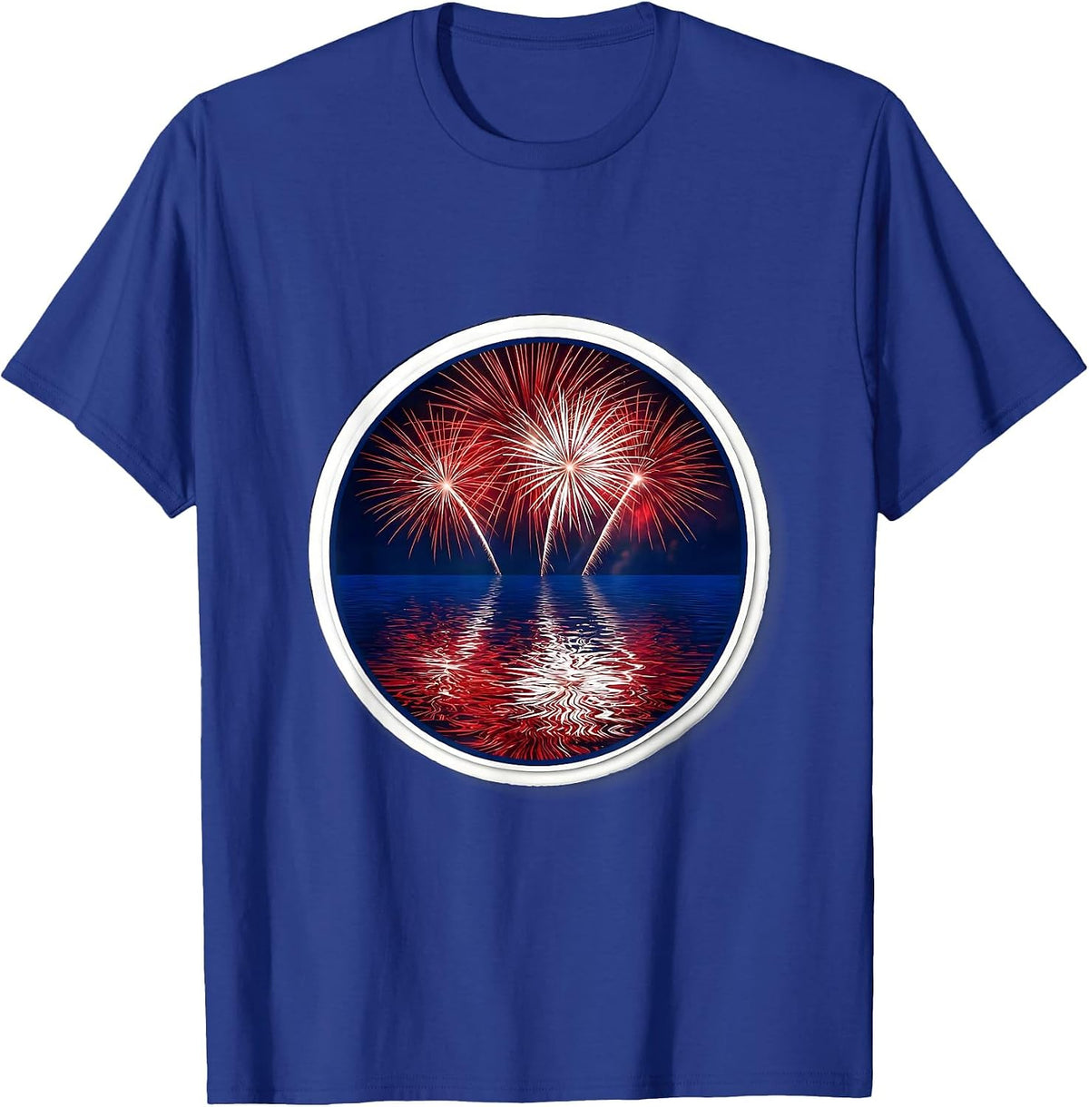 Fireworks Over Water Reflection Patriotic Design T-Shirt - Royal Blue
