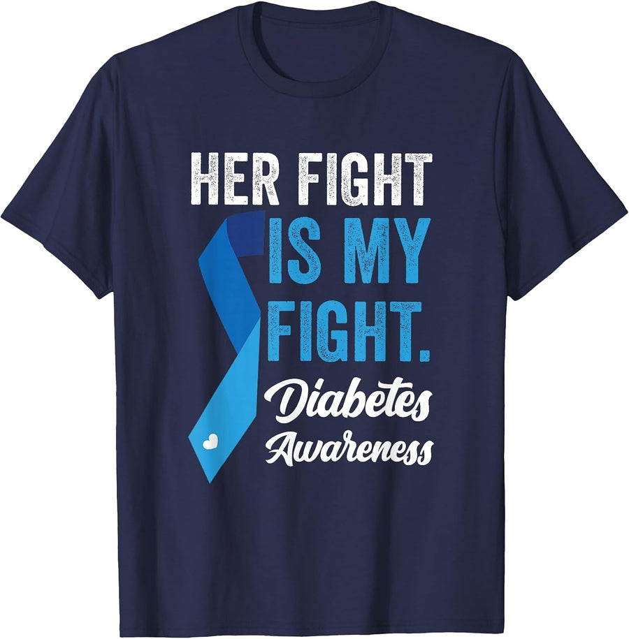Her Fight is My Fight Blue Ribbon World Diabetes Day T-Shirt - Navy Blue
