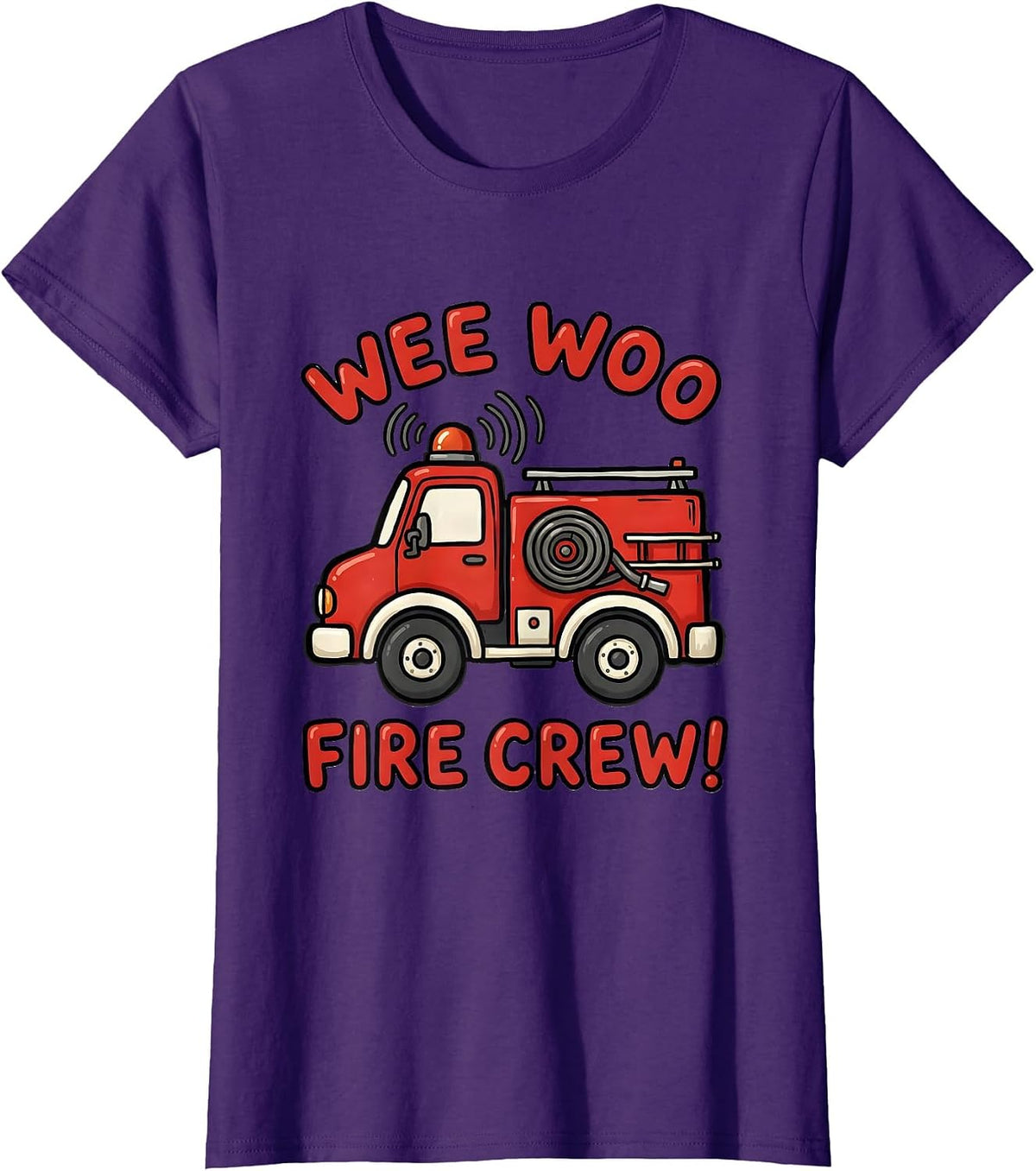 Women's Wee Woo Fire Crew Chunky Fire Truck Firefighter Humor T-Shirt - Purple