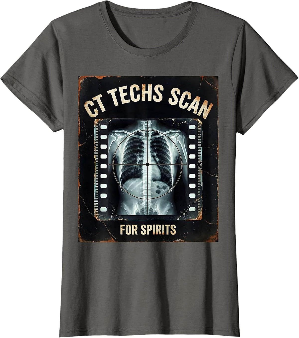 Women's CT Techs Scan For Spirits Distressed Radiology Halloween T-Shirt - Asphalt Grey