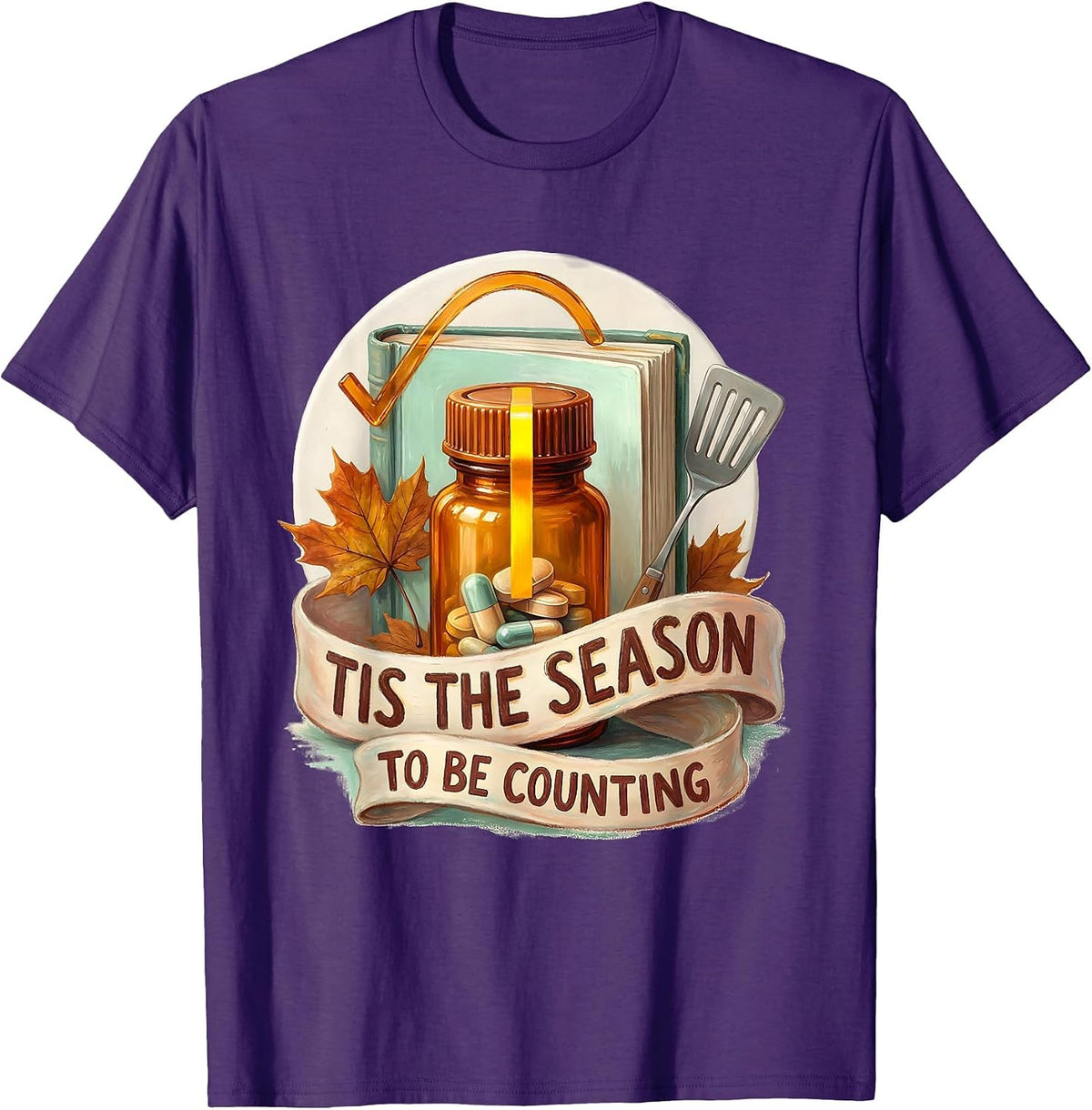 Men's Tis The Season To Be Counting Funny Pharmacy Tech Technician T-Shirt - Purple