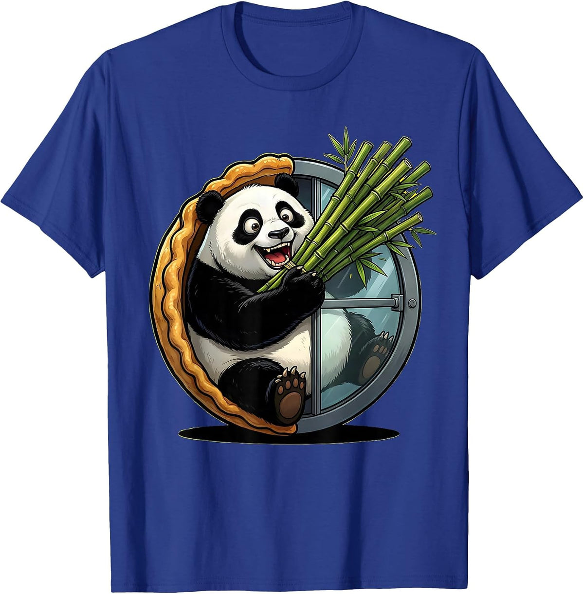Funny Panda Stuck in Revolving Door Bamboo T-Shirt - Royal Blue