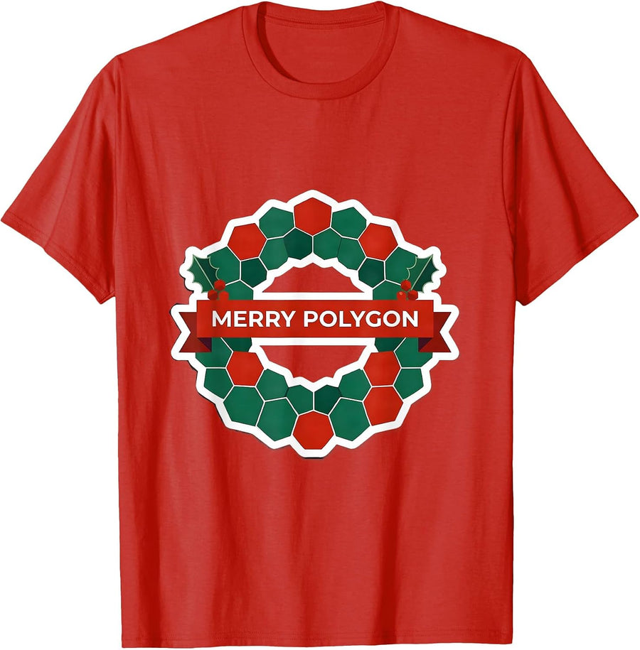 Men's Merry Polygon Funny Math Teacher Christmas Pun Humor T-Shirt - Red