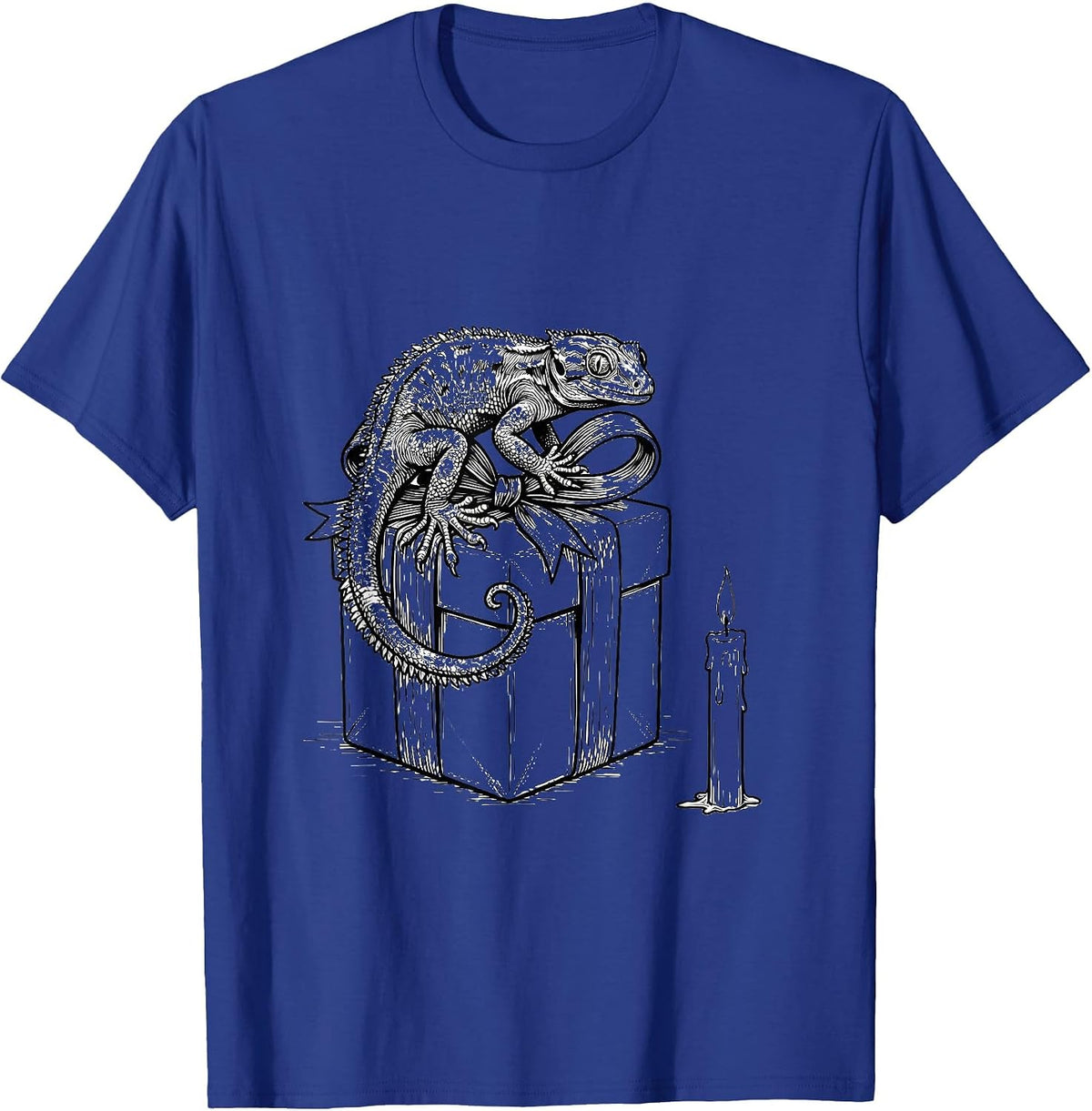 Crested Gecko Gift Box Line Art Reptile Keeper Christmas T-Shirt - Royal Blue