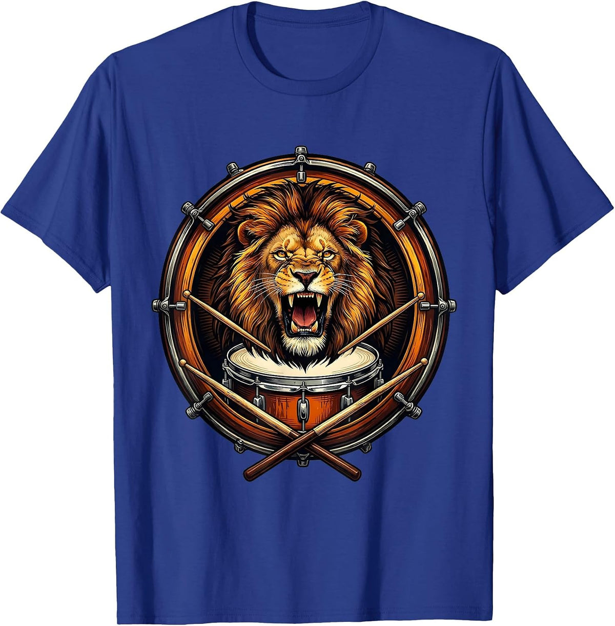 Roaring Lion Bass Drum Concert Graphic Tee T-Shirt - Royal Blue