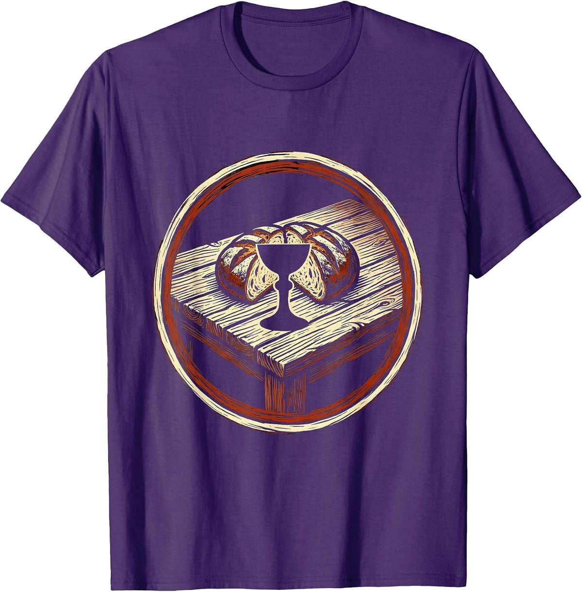 Jesus Bread and Wine Communion Graphic Tee T-Shirt - Purple