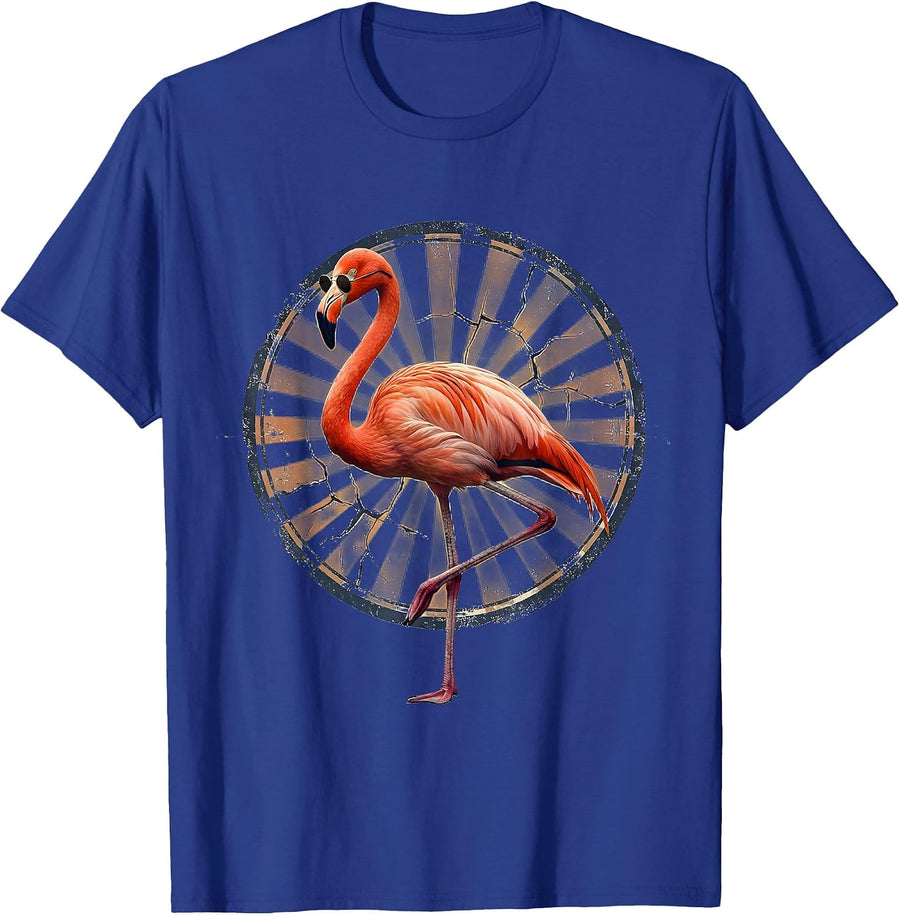 Pink Flamingo Sunglasses Vintage Novelty Group Vacation T-Shirt - Royal Blue