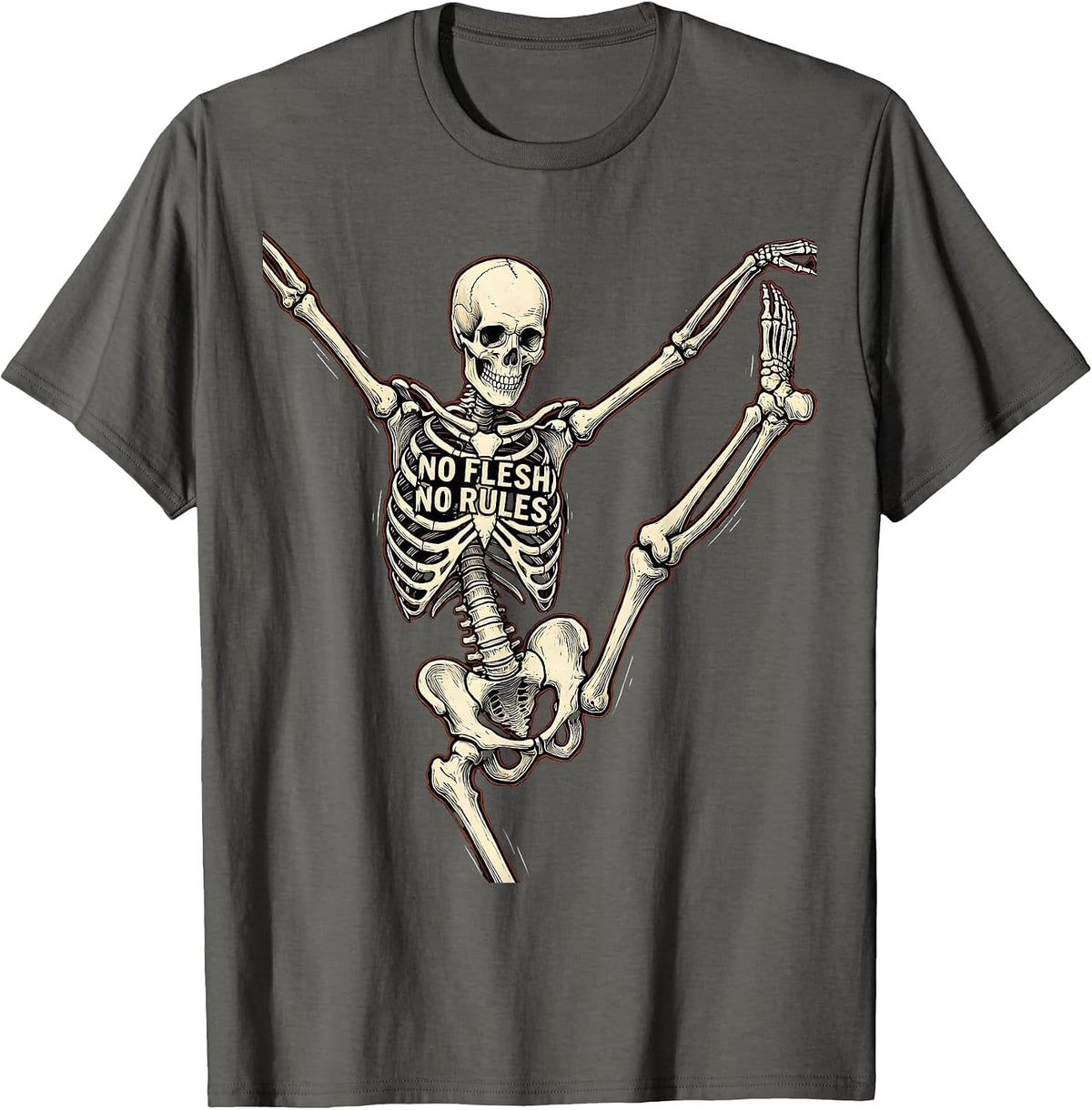 Men's Dancing Skeleton No Flesh No Rules Graphic Design T-Shirt - Asphalt Grey