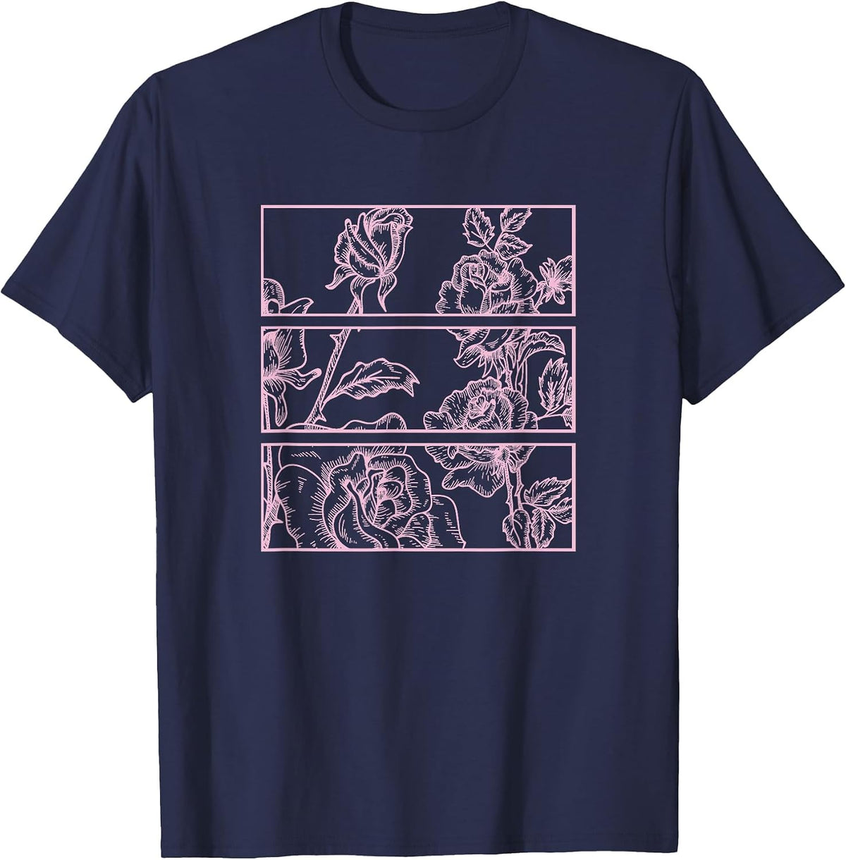 Pink Roses Kawaii Aesthetic Soft Grunge Pastel Goth e-Girl T-Shirt - Navy Blue