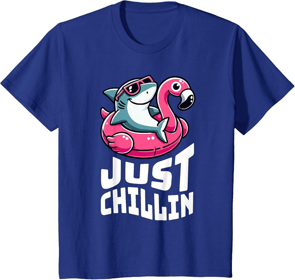Funny Shark Just Chillin on Flamingo Float T-Shirt - Royal Blue