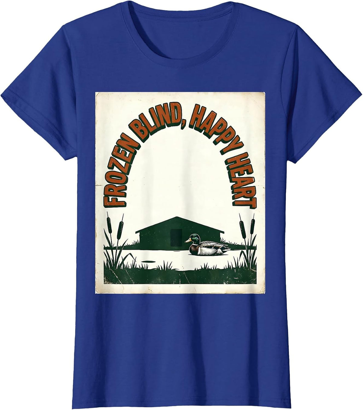 Women's Frozen Blind Happy Heart Vintage Duck Hunting Humor Gift T-Shirt - Royal Blue