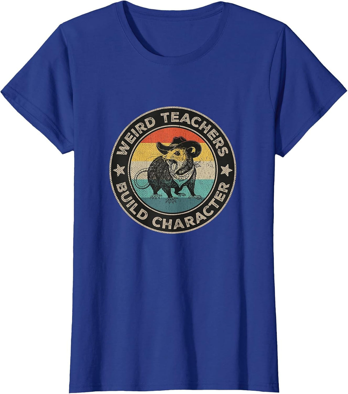 Weird Teachers Build Character Funny Teacher Retro Opossum T-Shirt - Royal Blue