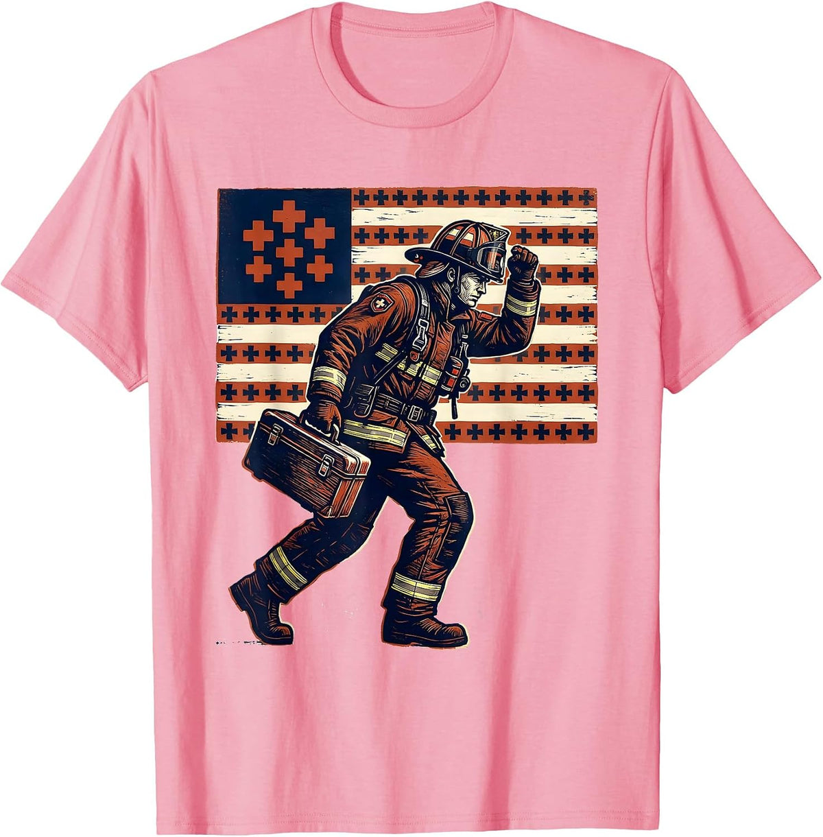 Men's Paramedic American Flag Patriotic Occupation Pride T-Shirt - Pink