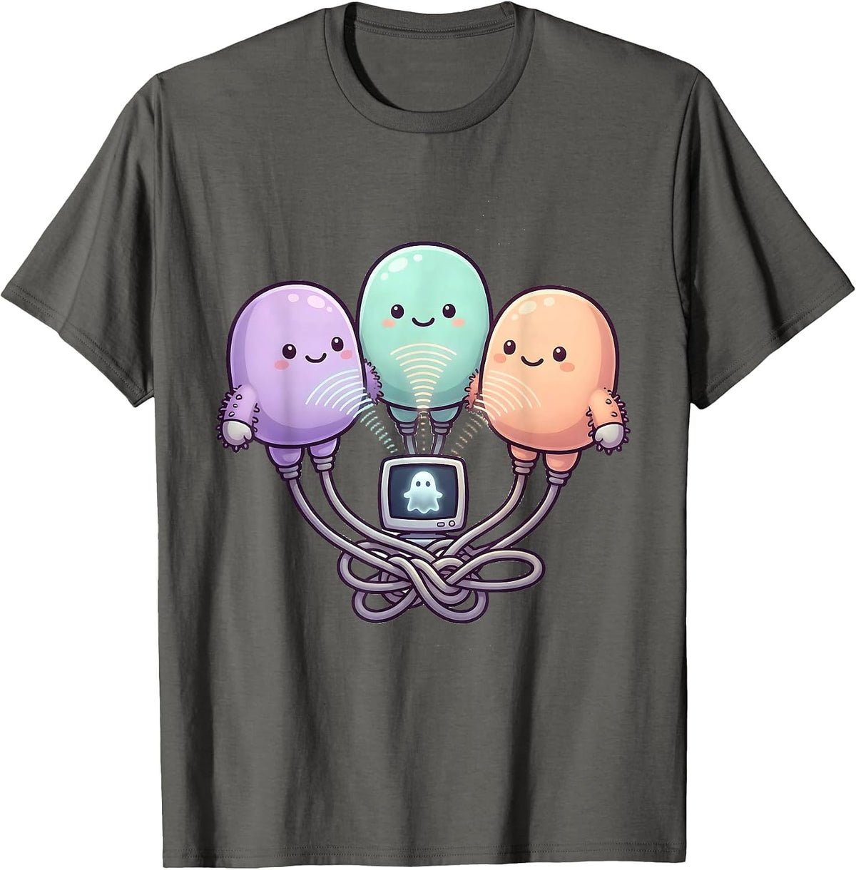 Ultrasound Tech Kawaii Ghost Sonography Halloween T-Shirt - Asphalt Grey