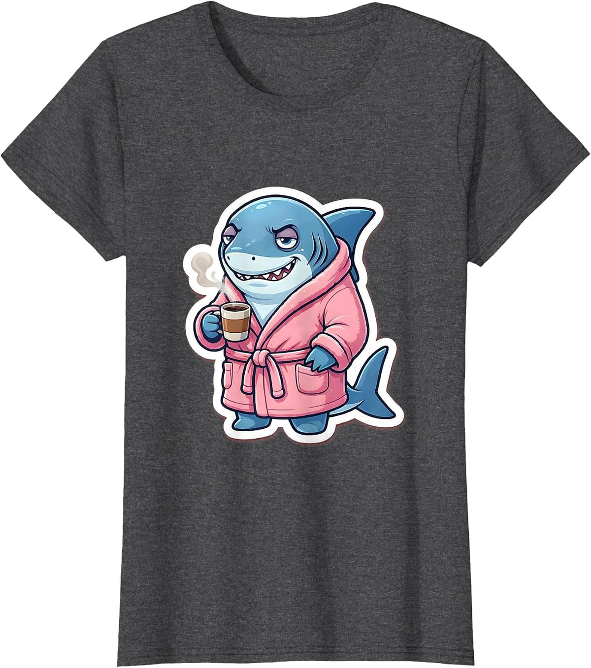 Women's Mommy Shark Coffee Robe Illustration T-Shirt - Dark Heather Grey