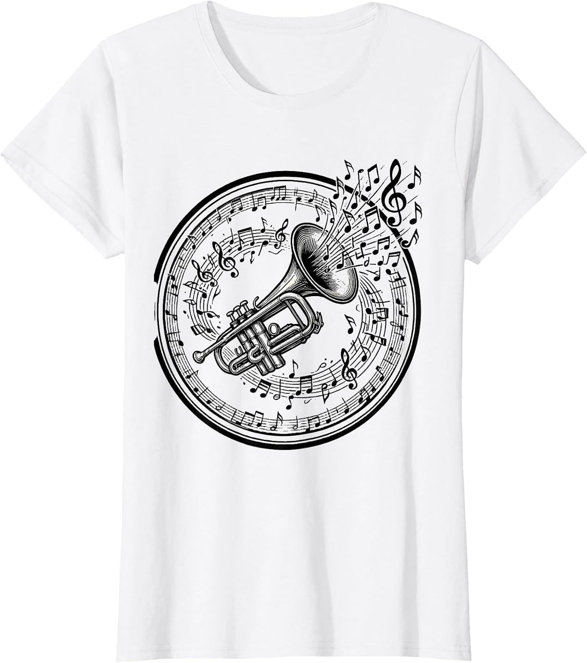 Trumpet Overflowing With Musical Notes Music Teacher T-Shirt - White
