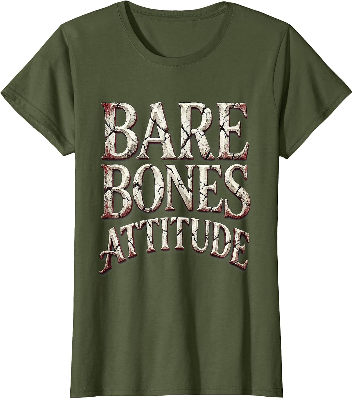 Women's Bare Bones Attitude Skeleton Graphic Design T-Shirt - Olive Green